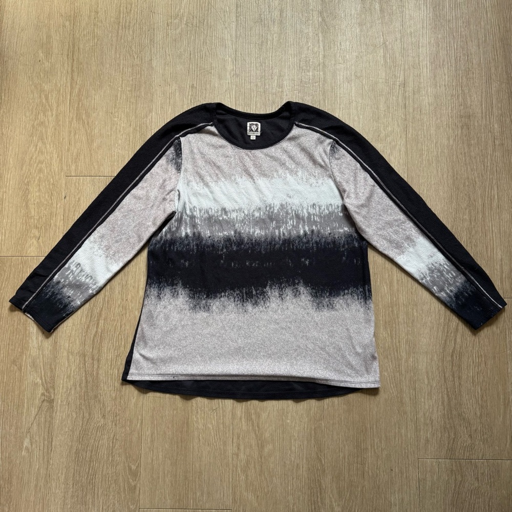Anne Klein Black and Gray Fleece Top